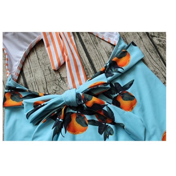 NEW High-Waist Monokini Oranges Blue Swimsuit - Picture 3 of 7